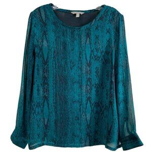 Banana Republic Green‎ and Black Snake Print Blouse Workwear Medium